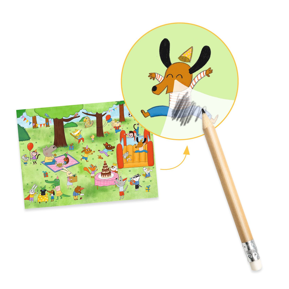 יצירה - הדבקה עם עפרון , חוגגים ביער