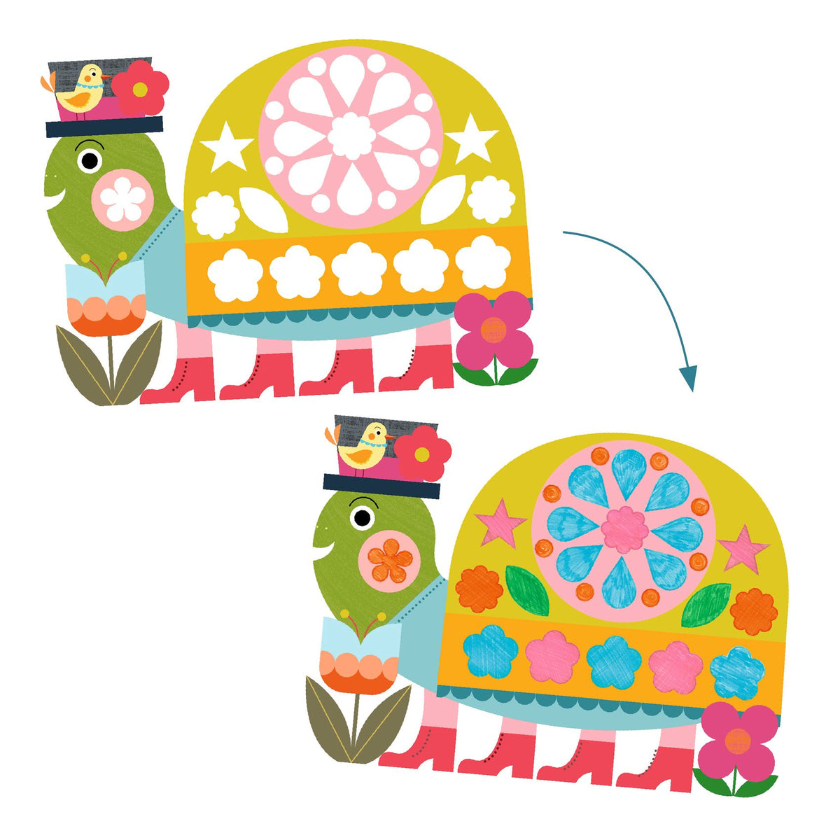 יצירה לקטנים - צביעה עם שבלונה חיות