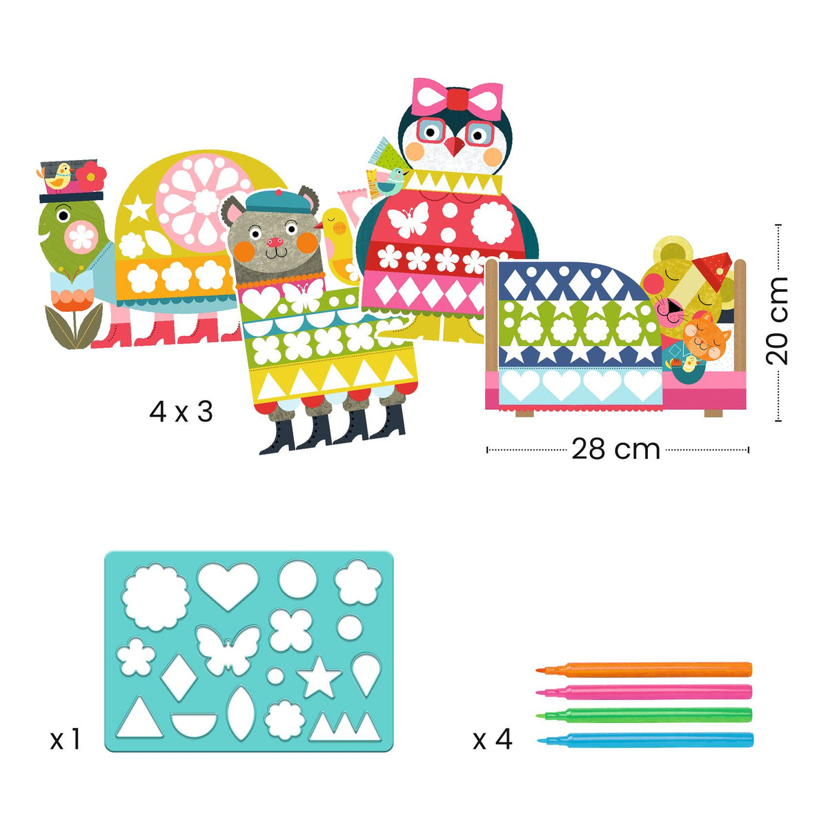 יצירה לקטנים - צביעה עם שבלונה חיות