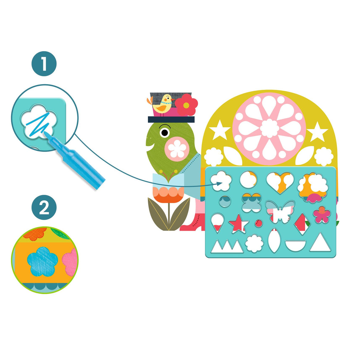 יצירה לקטנים - צביעה עם שבלונה חיות