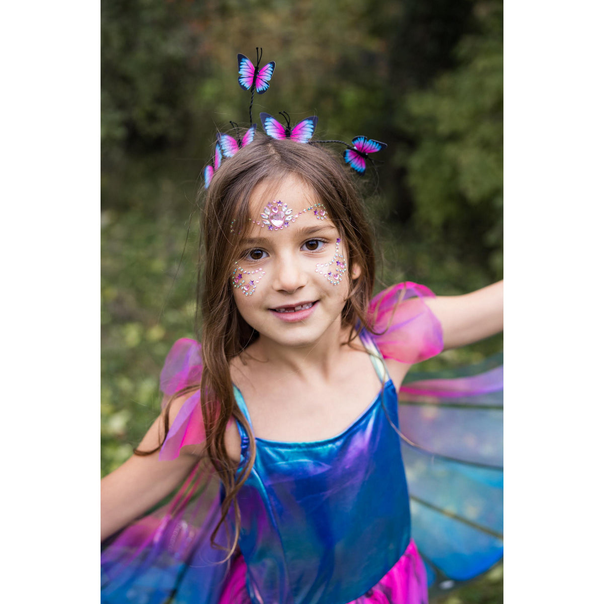 תחפושת 3-4 -  שמלת פרפר כחולה מסתובבת + קשת וכנפיים