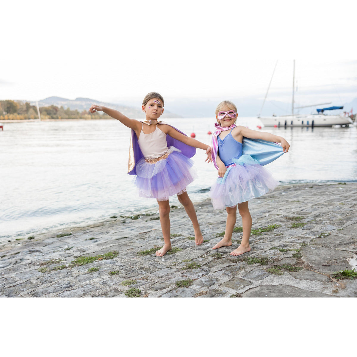 תחפושת 4-6 -  סופר דופר ורוד מטאלי/תכלת + מסיכה