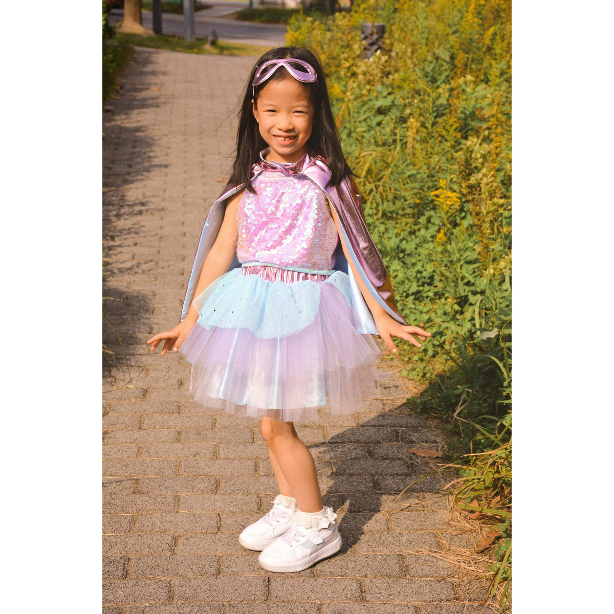 תחפושת 4-6 -  סופר דופר ורוד מטאלי/תכלת + מסיכה