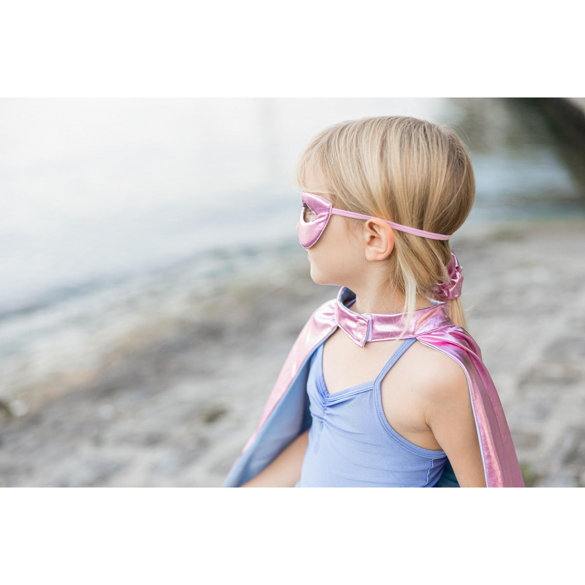 תחפושת 4-6 -  סופר דופר ורוד מטאלי/תכלת + מסיכה