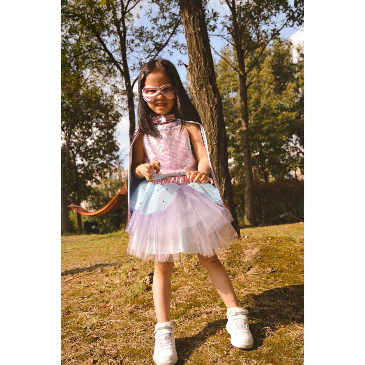 תחפושת 4-6 -  סופר דופר ורוד מטאלי/תכלת + מסיכה