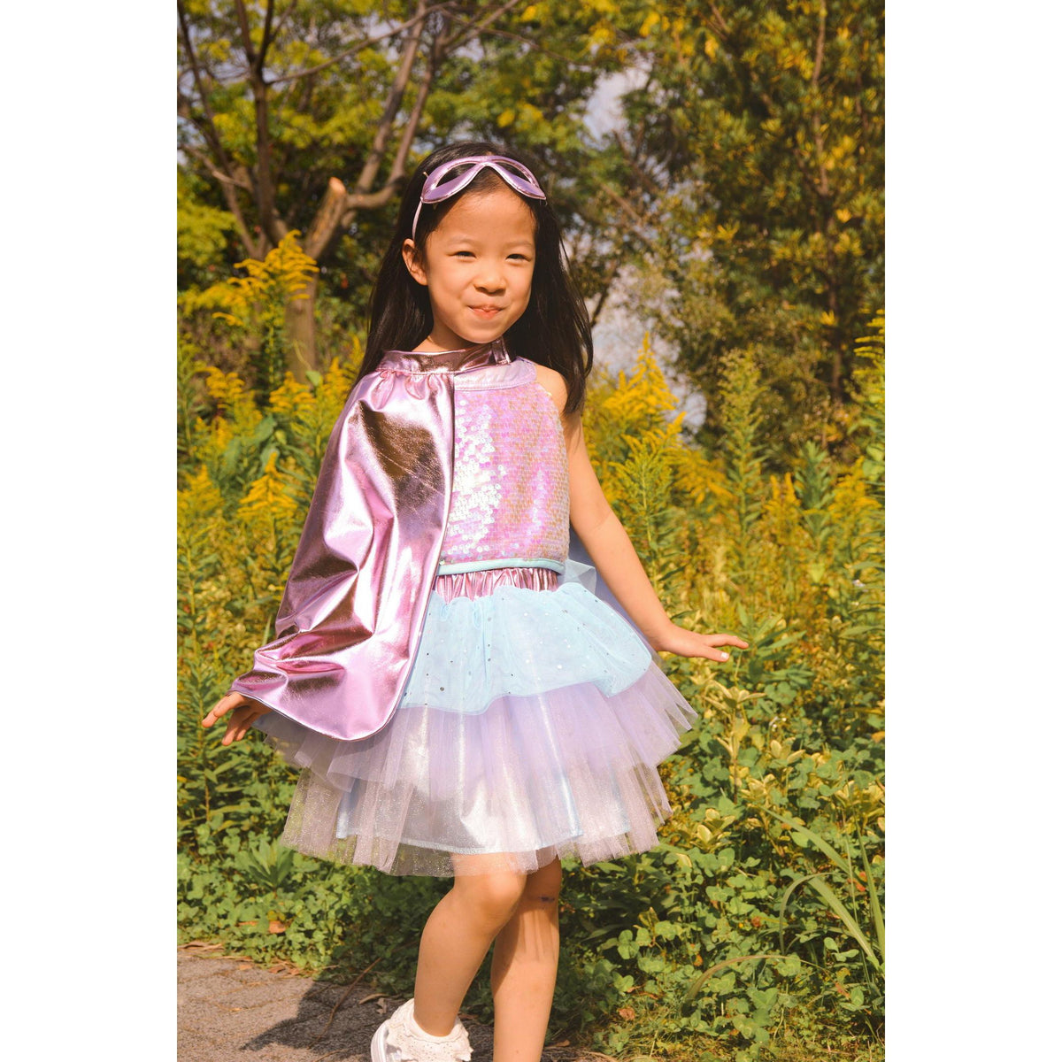 תחפושת 4-6 -  סופר דופר ורוד מטאלי/תכלת + מסיכה