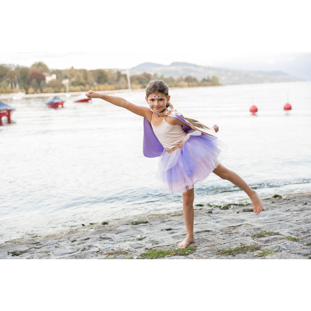 תחפושת 4-6 -  סופר דופר זהוב/לילך + מסיכה