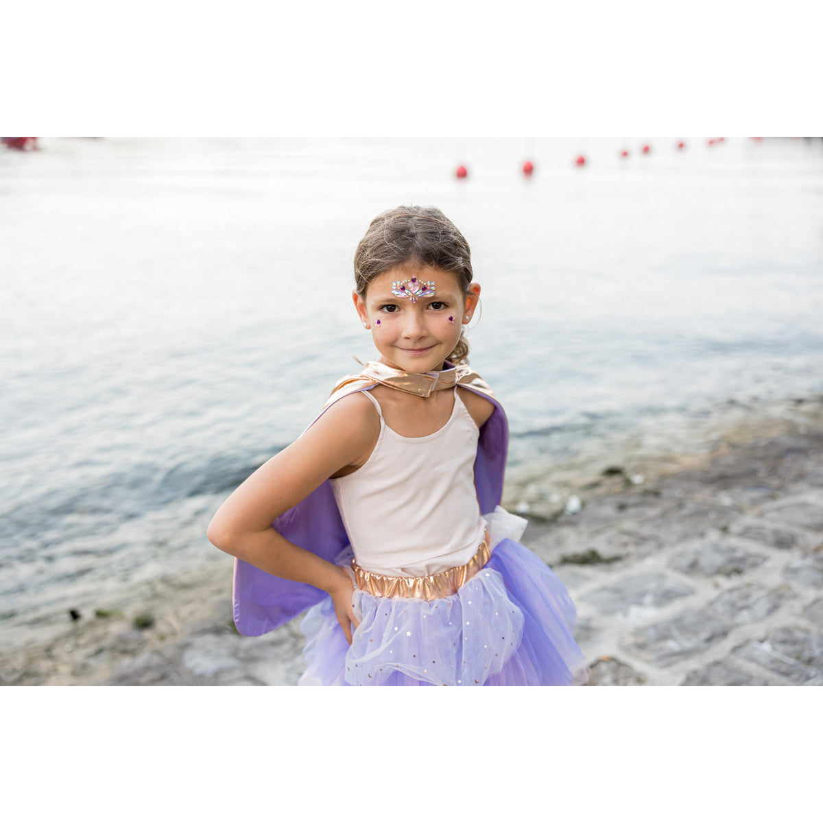 תחפושת 4-6 -  סופר דופר זהוב/לילך + מסיכה