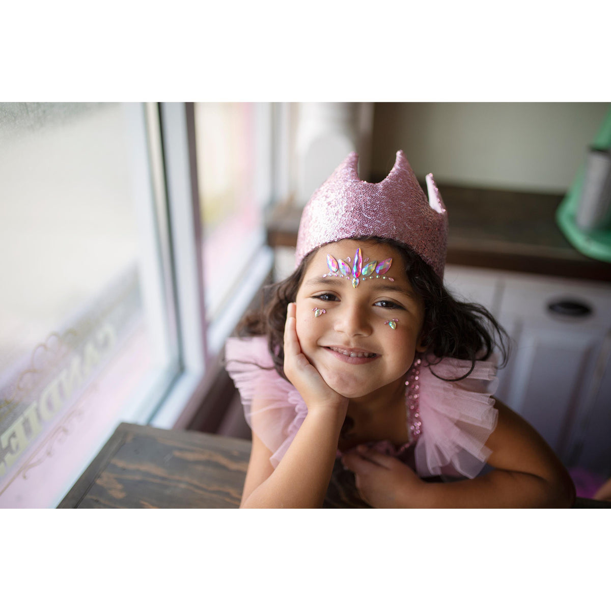 תחפושת - מדבקות קריסטל לפנים חד קרן ורוד