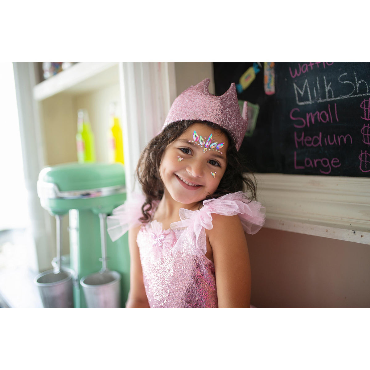 תחפושת - מדבקות קריסטל לפנים חד קרן ורוד