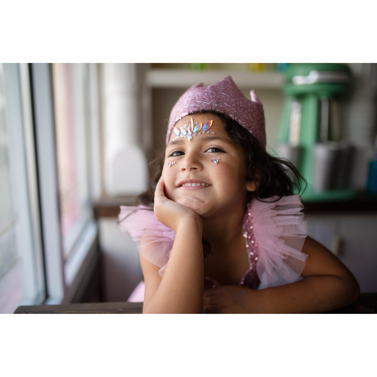 תחפושת - מדבקות קריסטל לפנים חד קרן ורוד