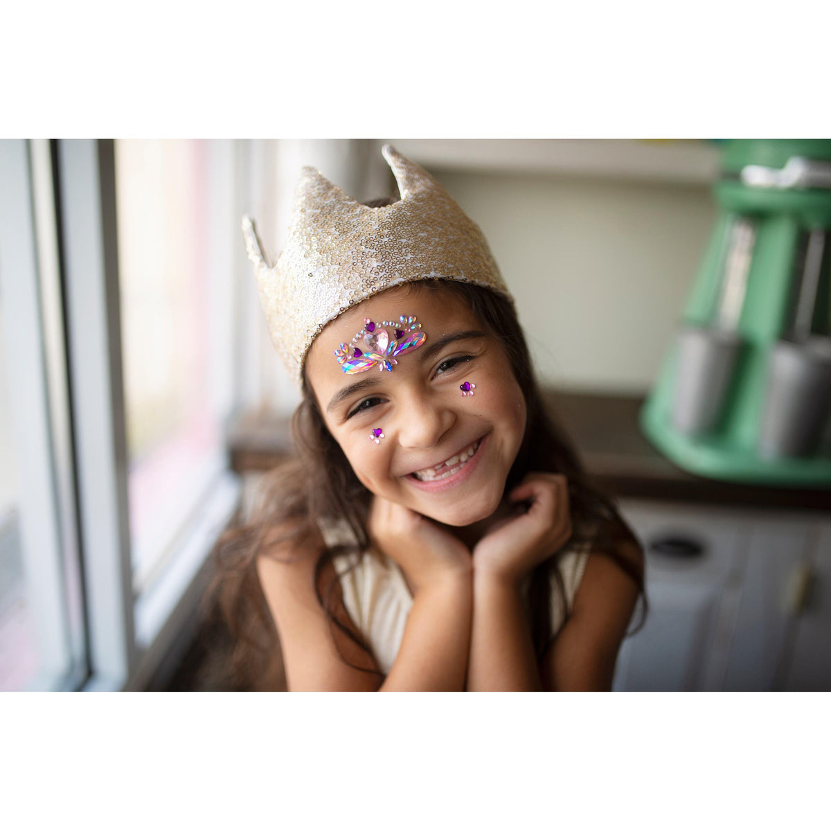 תחפושת - מדבקות קריסטל לפנים לבבות