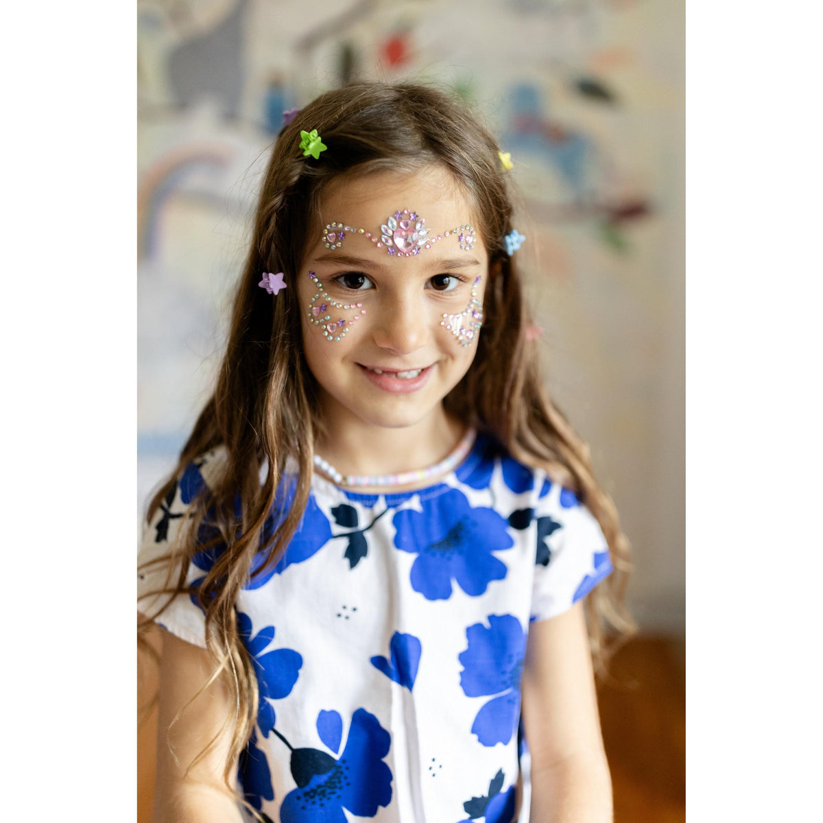 תחפושת - מדבקות קריסטל לפנים  נסיכת פרפרים