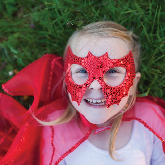 תחפושת - מסיכת עטלף אדומה מנצנצת
