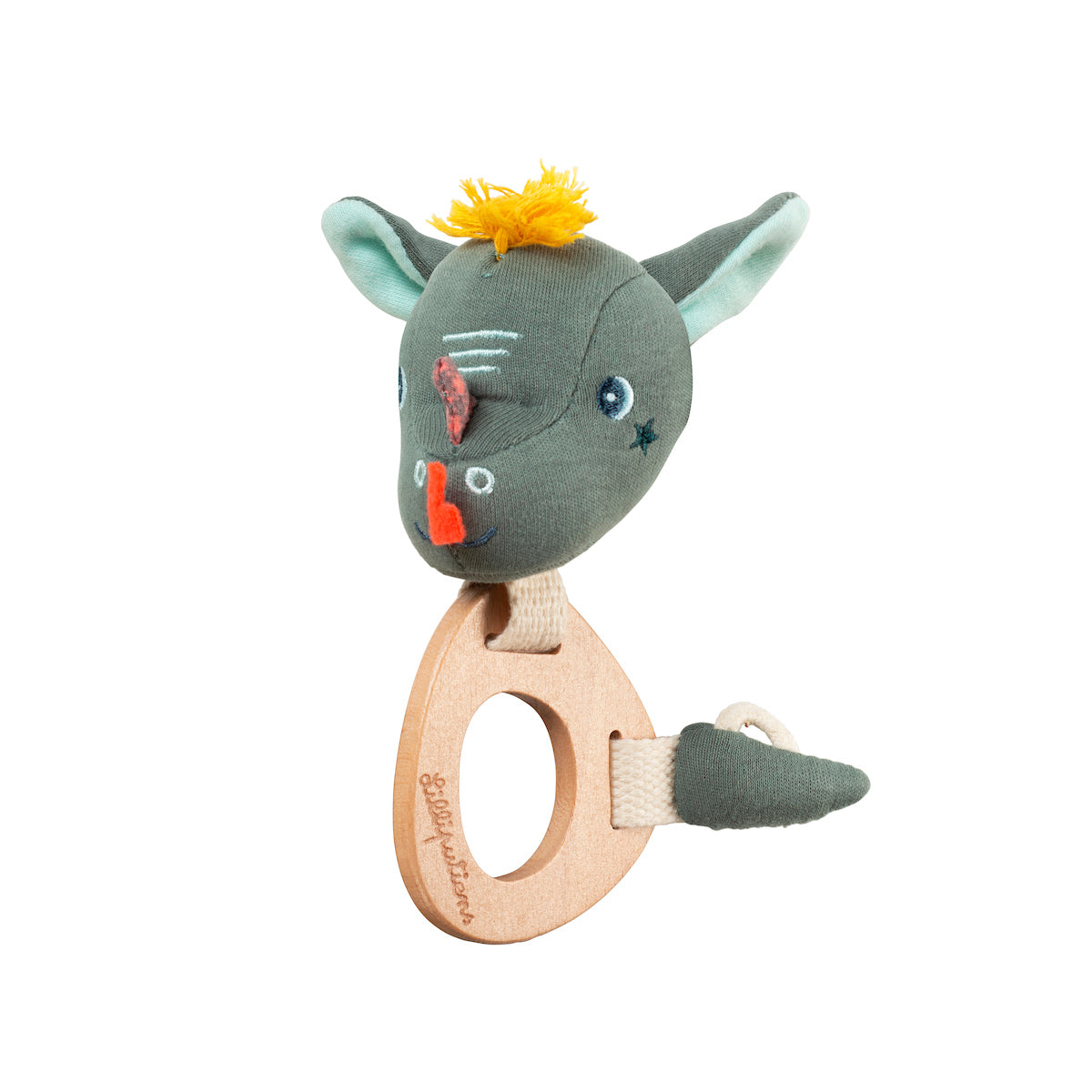 רעשן עץ עם בובת בד אורגני - ג&#39;ואי הדרקון Default Title