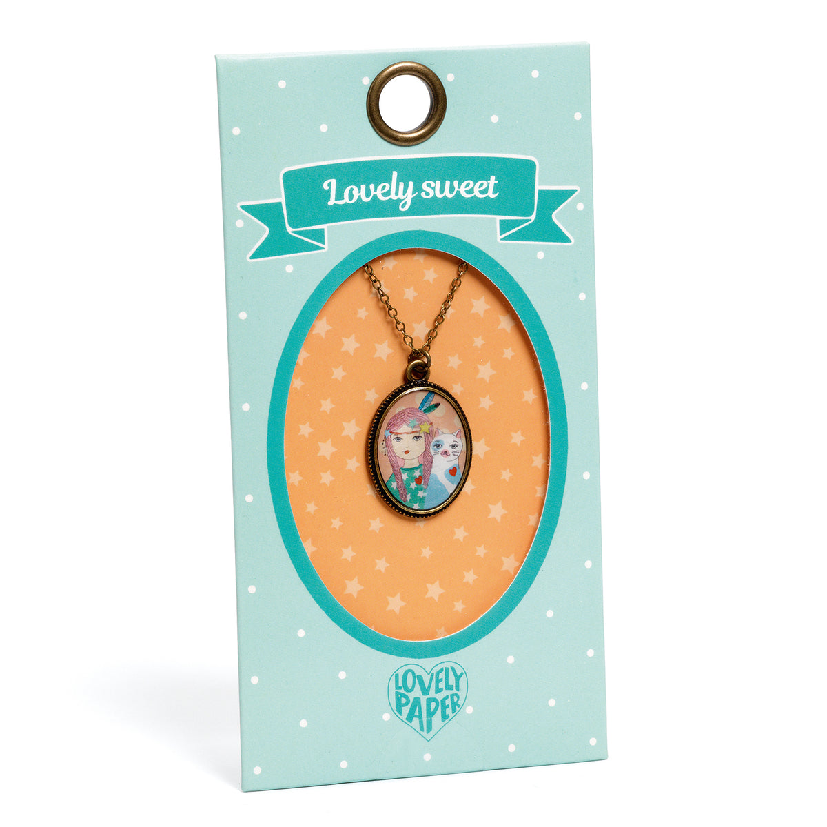 שרשרת מדליון - נערה וחתולה