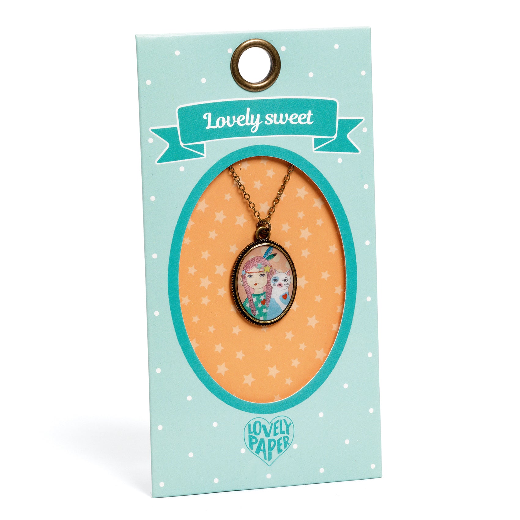 שרשרת מדליון - נערה וחתולה