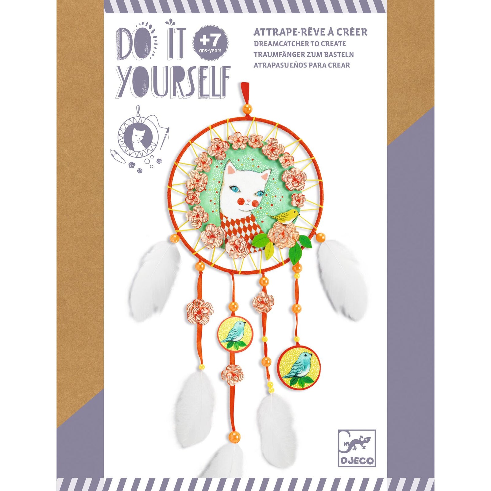 יצירה DIY לוכד חלומות - חתול פרחוני