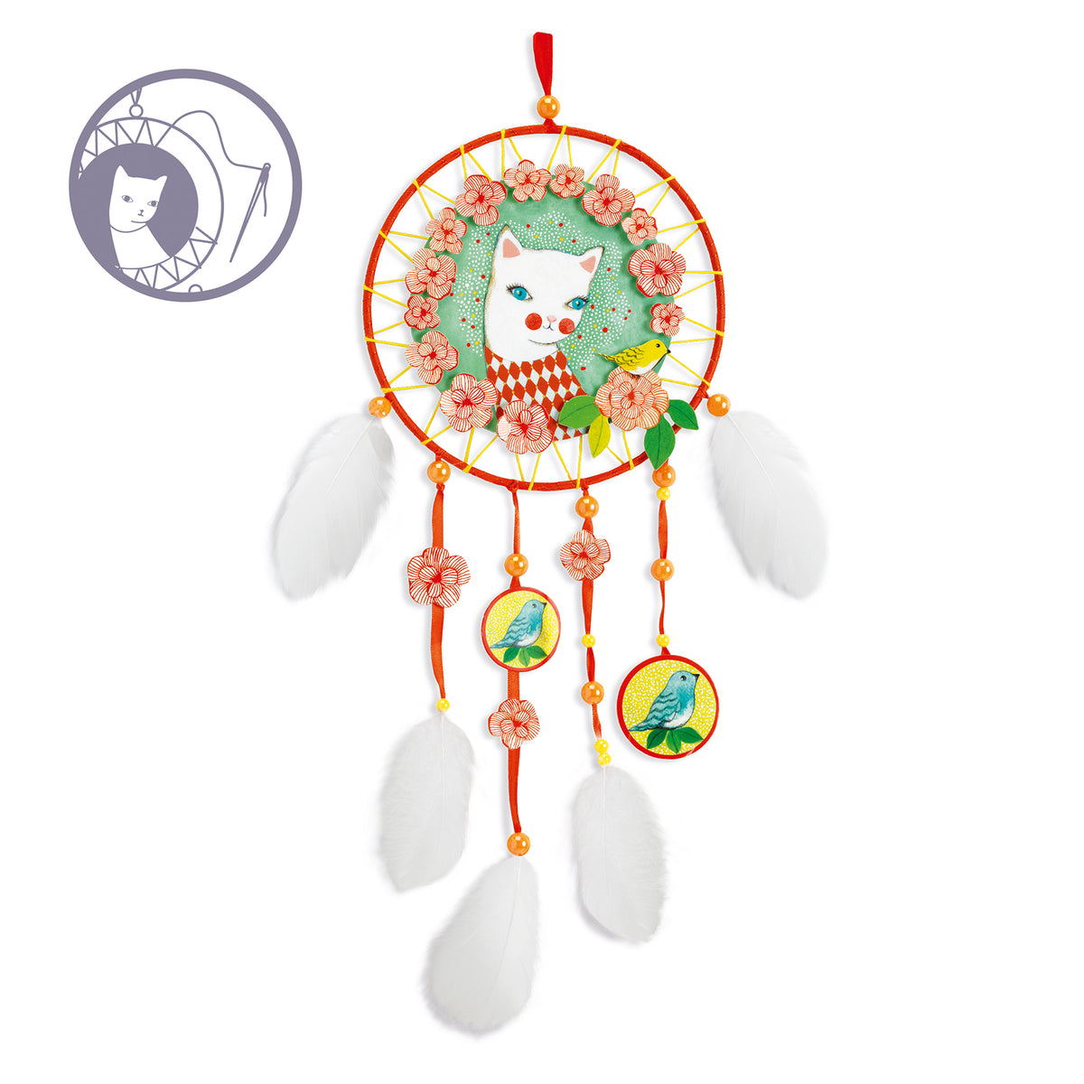 יצירה DIY לוכד חלומות - חתול פרחוני
