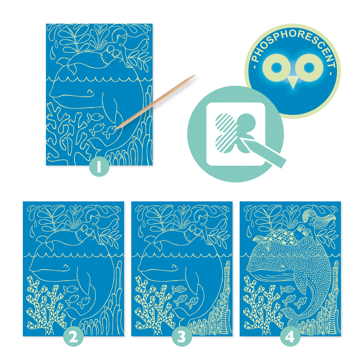 יצירה - חריטה זוהרים תת ימיים