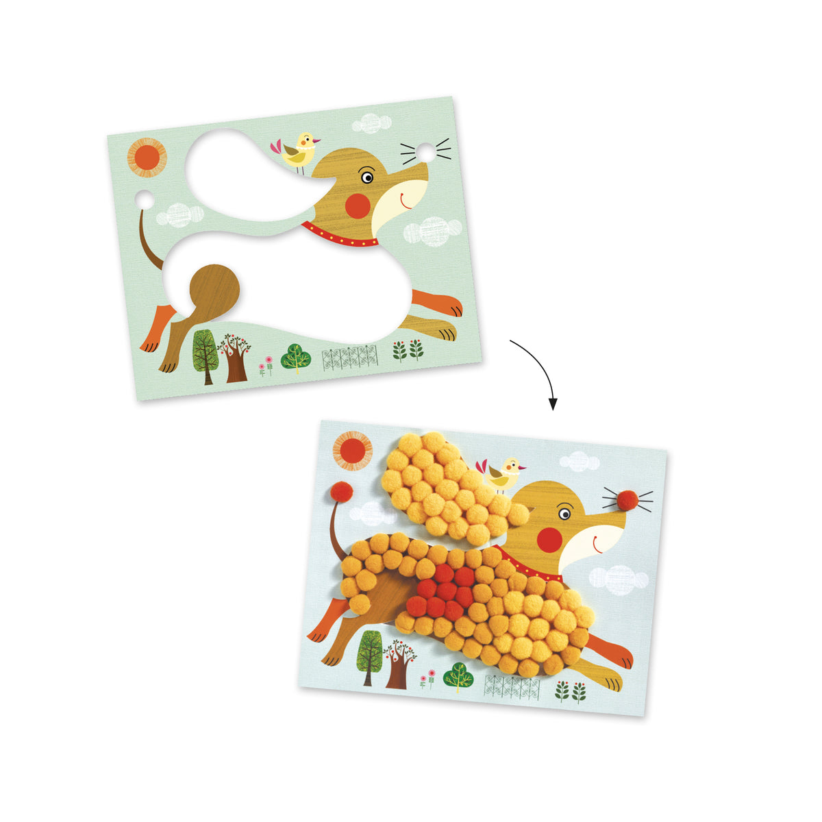 יצירה לקטנטנים - הדבקה פונפונים כלבלבים