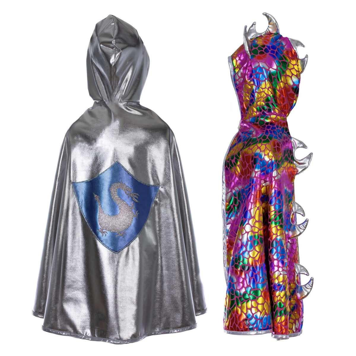 תחפושת 5/6 - גלימה דו צדדית דרקון צבעוני/אביר כסוף